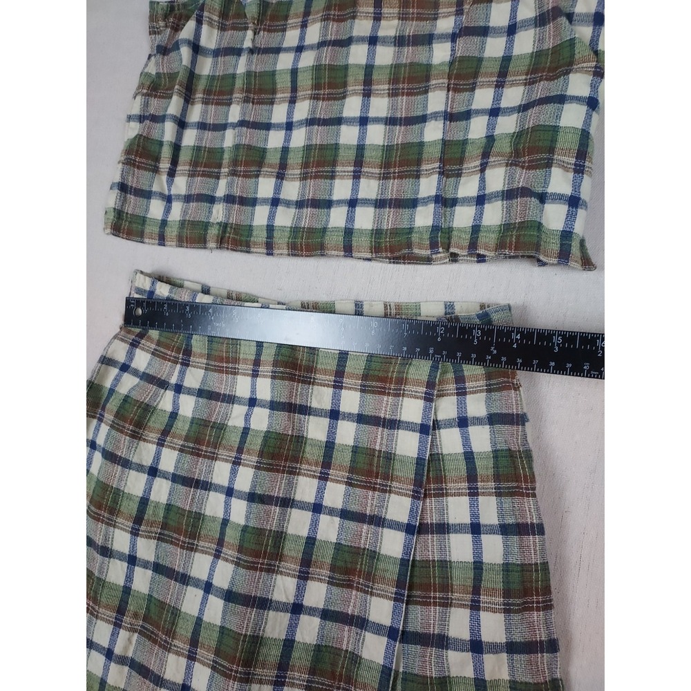 Vintage Kkomi Plaid Crop Top & Skort Set Women's Medium 90s 100% Cotton - Picture 3 of 16